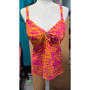 Cocos Swim Sz 16 Tankini Swim Top Keyhole Criss Cross Back Pink Orange Zebra‎